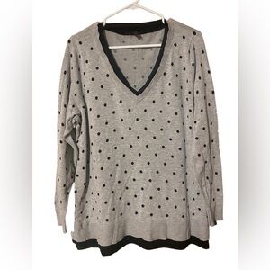 Lane Bryant Sweater Women’s 18/20 Polka Dot Black Grey V-Neck Long Sleeve Comfy